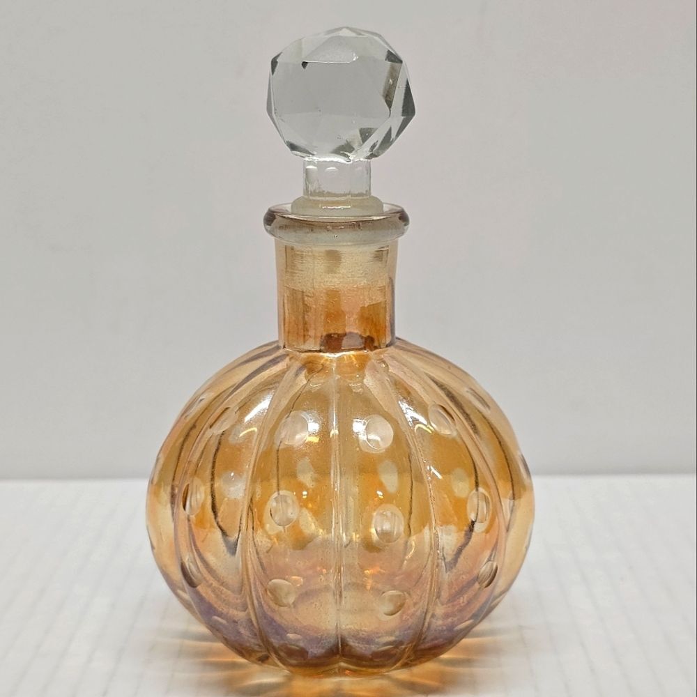 Vintage Etched Polka Dot Glass Perfume Bottle Decanter In Amber